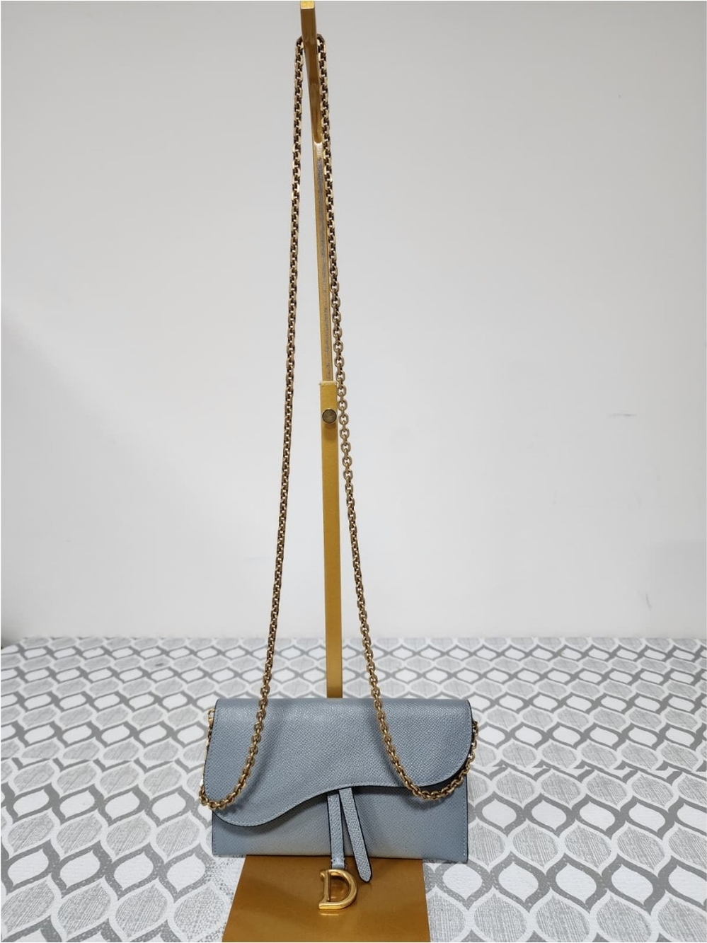 CHRISTIAN DIOR Goatskin Nano Saddle Chain Pouch Blue